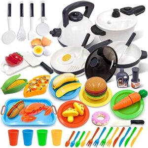 Kids Kitchen Toy Cookware with Play Food Toy Set,Kitchen Play Accessories with Pots and Pans,Cutting Food Toy Utensils,Play Dishes Learning Toys Gift for Toddlers Boys Girls(72 PCS)