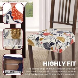 SearchI Water Repellent Dining Chair Seat Covers Set of 4, Washable Stretch Seat Covers for Dining Chairs, Rear-Covered Dining Room Seat Cover Protector(Orange Flower) - Image 2