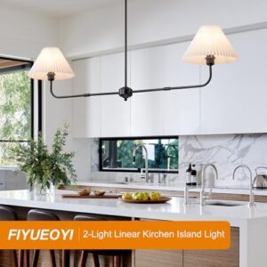 Modern Linear Chandelier, 2-Light Dining Room Light Fixture with White Fabric Shade Kitchen Island Lighting Fixture for Over Table, Living Room, Bedroom - Image 4