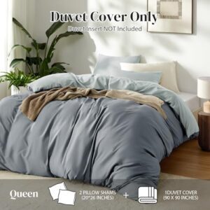 Dreamhood Duvet Cover Queen Size 90x90 and 2 Pillow Cases Soft Comfy Duvet Cover Set 3 Pieces with Button Closure Breathable Durable Bedding for All Seasons Grey-Moonlight Grey - Image 2