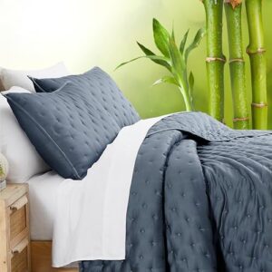 Southshore Fine Living, Inc. Full/Queen Quilt Bedding Set with 2 Quilted Pillow Shams, Rayon Derived from Bamboo Bedding Set, 300 Thread Count Premium Coverlet, Queen Size Bedspread, Steel Blue