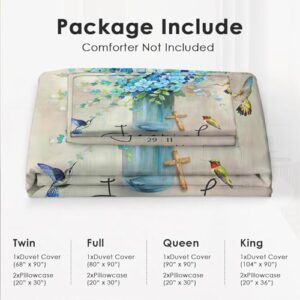 Christian Scripture Bedding Set Twin Full Queen King Size Religious Jeremiah Flower Duvet Comforter Cover Hummingbird Cozy Quilt Cover Decorative Soft Bed Sets with 2 Pillowcases for Kids Adults - Image 4
