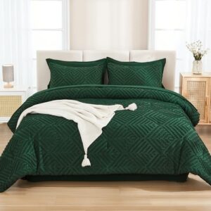 Andency King Size Comforter Set 7 Pieces Dark Emerald Green - Bed in a Bag King Boho Lightweight Fluffy Tufted Beddding Sets with Comforter, Sheets, Pillowcases & Shams - Image 3