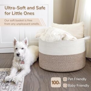 INDRESSME XXXLarge Cotton Rope Basket 21.7" x 21.7" x 13.8" Woven Baby Laundry Blanket Basket Toy Baskets with Handle Storage Comforter Cushions Thread Laundry Hamper - Image 6