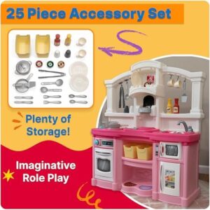 Step2 Fun with Friends Kids Kitchen Playset, Indoor/Outdoor Kitchenette, Interactive Play with Lights and Sounds, Durable Plastic, Includes 25 Piece Toy Accessories, Toddlers 2+ Years Old, Tan - Image 6
