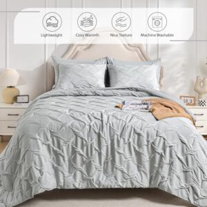 Queen Bedding Comforter Set- Luxury Spandex Jacquard 7 Pieces Bed in a Bag, Lightweight Comforter with 1 Fitted Sheet, 1 Flat Sheet, 2 Pillowshams & 2 Pillowcases, Light Grey - Image 3