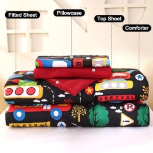 Wowelife Cars Toddler Bedding Set for Boys 4 Piece Toddler Bed Comforter Set Black Toddler Bed Kids Comforter Sets with Comforter, Flat Sheet, Fitted Sheet and Pillowcase - Image 5