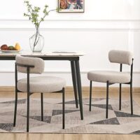 EDWELL Boucle Dining Chairs Set of 2, Round Upholstered Dining Room Chairs with Black Metal Legs, Modern Kitchen Dining Room Chairs for Kitchen, Living Room