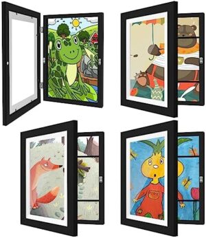 4 Pack Kids Artwork Frames Changeable 8.5 x 11 Inch Children Art Projects Kids Art Frames Front Opening Picture Display Frame, Black