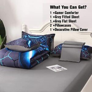 JQinHome Full Gamer Comforter Set,6 Piece Bed in A Bag 3D Video Game Bedding -All Season Down Alternative Gamer Bedding Sets - (Blue Game Controller) - Image 6