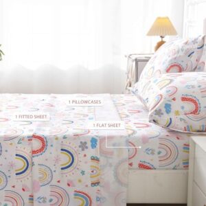 Twin Sheets Set Kids Pink Rainbow- 3 Pieces Breathable Printed Bedding Set - Fit Deep Pocket Soft Bed Sheets for Girls - Lightweight Cozy Twin Fitted Sheet - Image 2