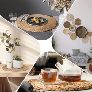 Woven Placemats Set of 10, 13.8" Natural Water Hyacinth Round Rattan Placemats with Wooden Beads Napkin Rings for Kitchen Dining Table Decor - Image 7