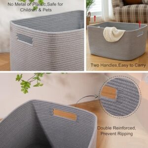 OIAHOMY XXLarge Rectangle Blanket Basket-96L, Cotton Woven Basket for Storage, Dirty Clothes Basket for Living Room, Nursery, Bedroom, Toy Organizing with Handle, 24" x 16" x 15", Grey - Image 4