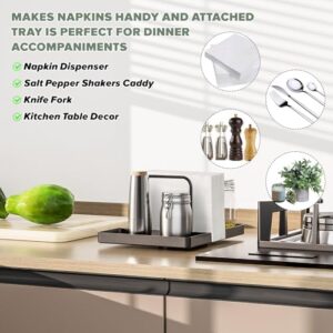 Napkin Holder for Table Rotating Standing Napkin Dispenser with Salt and Pepper Shakers Caddy Metal Paper Towel Holder for Kitchen Dining Bathroom Farmhouse Picnic Decors Black Not Including Shakers - Image 3