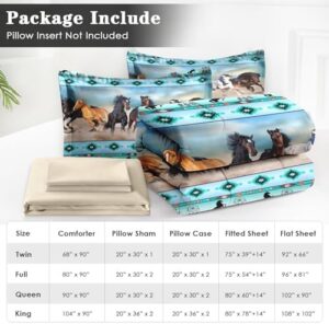 5 Pcs Twin Size Comforter Set with Pillowcase & Sham, Horses Desert Animal Bedding for Kids and Adults, Tribal Farm Sunset Run Bed in a Bag with Flat Fitted Sheet - Image 6