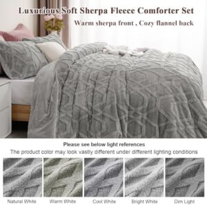 PHF Warm Sherpa Fleece Queen Comforter Set, 3D Tufted Fluffy Grey Bedding for Winter, Soft 3 Pieces Shaggy Bed Set, 1 Comforter (90"x90") and 2 Pillowcases (20"x26") - Image 7