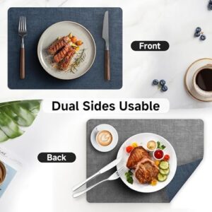 Faux Leather Vinyl Placemats Set of 6 Wipeable Heat Resistant Place Mats 100% Washable - Waterproof - Anti Slip Reversible Table Mats for Kitchen/Dining/Party, 12" x 16.5", Navy Blue & Dark Grey - Image 6