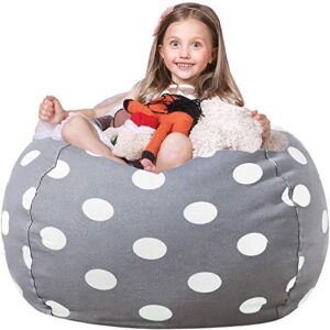 Wekapo Stuffed Animal Storage Bean Bag Chair Cover for Kids | Stuffable Zipper Beanbag for Organizing Children Plush Toys Large Premium Cotton Canvas (Gray Dot, X-Large)