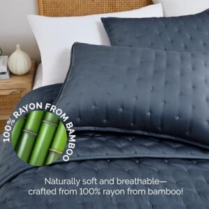 Southshore Fine Living, Inc. Full/Queen Quilt Bedding Set with 2 Quilted Pillow Shams, Rayon Derived from Bamboo Bedding Set, 300 Thread Count Premium Coverlet, Queen Size Bedspread, Steel Blue - Image 2