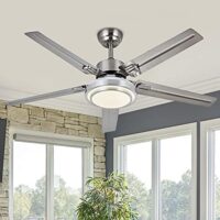 Ceiling Fan with Lights Remote Control, Modern Minimalist,6 Speeds 3 Color Dimmable Light, Brushed Nickel 52 Inch Stainless Steel 5 Blades for Kitchen Garage Dining Room(Silver)