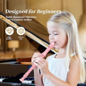 Soprano Recorder for Kids Beginners, German Fingering, C Key, 3 Piece with Cleaning Rod, Bag, Fingering Chart (Pink)… - Image 5