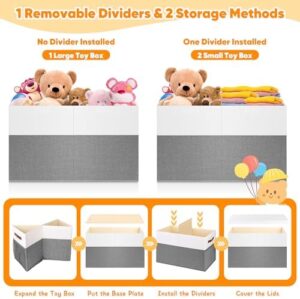 Large Toy Box, Collapsible Sturdy Storage Chest With Lids, Kids Toy Chest Storage Organizer Toddler Bin Boxes for Living Room, Bedroom, Nursery, 25"x13"x16", White & Gray - Image 6