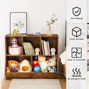 HOOBRO Kids Bookshelf, Bookcase Footboard, Toy Storage Cubby, 35.4" L Children's Toy Shelf, Toy Storage Cabinet, Fit for Children's Room, Playroom, Hallway, Kindergarten, Rustic Brown BF32CW01 - Image 5