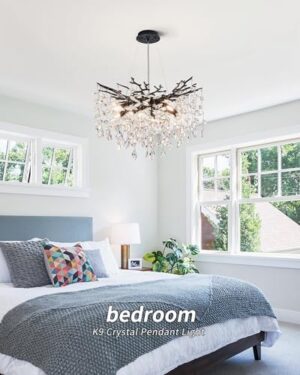 Modern Tree Branch Crystal Chandelier Luxury Blacl Crystal Pendant Lighting 23.6" Contemporary 8-Light Chandeliers for Dining Room Kitchen Bedroom Living Room - Image 8