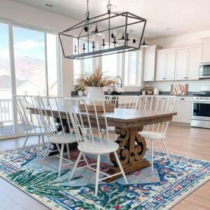 Washable Blue Rugs Thin Oriental Boho Vintage Tropical Jungle 8x10 Area Rugs for Bedroom Kitchen Dining Living Room Office Distressed Indoor Large Carpet - Image 2