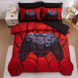 NTBED Game Console Comforter Set for Boys Girls Kids Spider Web Gaming Lightweight Microfiber Gamer Bedding Sets (Red, Twin 5Pcs) - Image 2