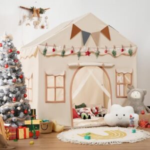 besrey Kids Tent, Kids Playhouse 2 in 1 with Padded Mat and Lights, Large Play Tent with 2 Doors & 4 Windows, Kids Play Tent Indoor & Outdoor, Christmas Toddler Tent for Kids, 51" x35" x 51" - Image 9