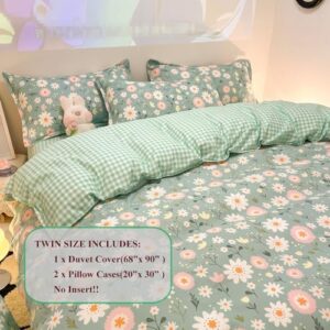 Sage Green Duvet Cover,Botanical Daisy Floral Duvet Cover Set,3 Pcs Kids Comforter Cover Set,Garden Flower Bedding Set,Soft Reversible for Girls Women Boys(Flowers,Twin) - Image 2