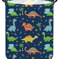 KUNRO Large Storage Basket Toy Box Bin Laundry Bag Foldable Hamper Clothes Kids Gift Organizer Chest Waterproof Coating Organizer Dorm Nursery Home(Blue dinosaur)