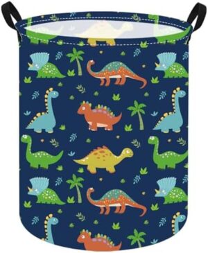 KUNRO Large Storage Basket Toy Box Bin Laundry Bag Foldable Hamper Clothes Kids Gift Organizer Chest Waterproof Coating Organizer Dorm Nursery Home(Blue dinosaur)