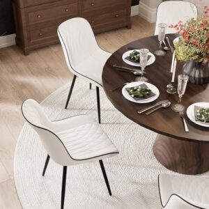 YOUNIKE White Dining Chairs Set of 2 with High Backs Mid Century Modern Kitchen & Dining Room Chair Faux Leather Upholstered Comfortable Large Padded Accent Side Chair Metal Legs sillas de comedor - Image 4