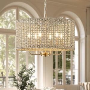 20" Rattan Hand-Woven Boho Chandelier for Dining Room, 6-Light Rattan Drum Wicker Farmhouse Chandelier Large Vintage Chandelier Pendant Light Fixture for Kitchen Island Entryway(Gold) - Image 3