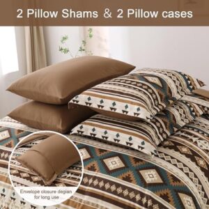 Dinjoy Brown Boho Comforter Set Queen Size,7 Pieces Bed in a Bag Queen Coffee Aztec Bedding Sets with Sheets Bohemian Geometric Striped Complete Set for Spring Summer 90"x90" - Image 5