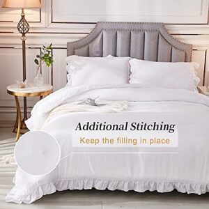 Andency White Comforter Full Size, 3 Pieces Solid Farmhouse Shabby Chic Ruffle Bedding Sets, All Season Soft Lightweight Comfy Down Alternative Bed Set for Girls Teens Men Women - Image 6