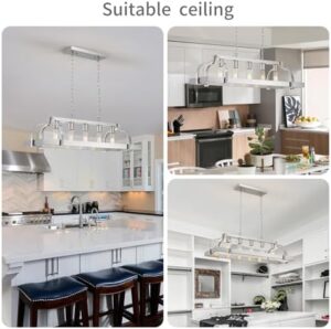 WUZUPS 5-Light Metal Pot Hanging Rack Chandelier Linear Pendant Ceiling Lighting Rustic Farmhouse Fixture Kitchen Island Dining Room, H 9.8" L 34.6" W11.8, E26 Base, Brushed Nickel - Image 6