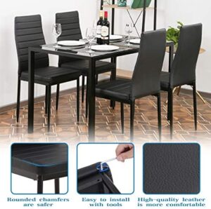 FDW Dining Table Set Glass Dining Room Table Set for Small Spaces Kitchen Table and Chairs for 4 Table with Chairs Home Furniture Rectangular Modern (Black Glass) - Image 4