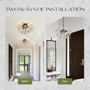 17" Modern Black Crystal Sputnik Chandelier for Dining Living Room Glam Luxury Petal Hemisphere Chandelier 7-Light for Foyer Hallway Elegant Pendant Ceiling Light Fixture for Kitchen Bedroom - Image 6