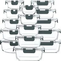 M MCIRCO 30 Pieces Glass Food Storage Containers with Snap Locking Lids,Glass Meal Prep Containers Set - Airtight Lunch Containers, Microwave, Oven, Freezer and Dishwasher