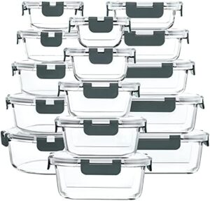 M MCIRCO 30 Pieces Glass Food Storage Containers with Snap Locking Lids,Glass Meal Prep Containers Set - Airtight Lunch Containers, Microwave, Oven, Freezer and Dishwasher