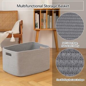 OIAHOMY XXLarge Rectangle Blanket Basket-96L, Cotton Woven Basket for Storage, Dirty Clothes Basket for Living Room, Nursery, Bedroom, Toy Organizing with Handle, 24" x 16" x 15", Grey - Image 5