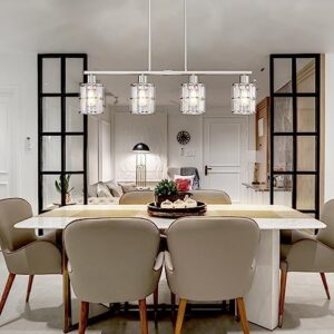 4 Light Kitchen Island Chandelier Brushed Nickel Finish Modern Pendant Light Ceiling Lighting Fixture Metal Clear Glass Dining Room Bar Café Kitchen Island - Image 6