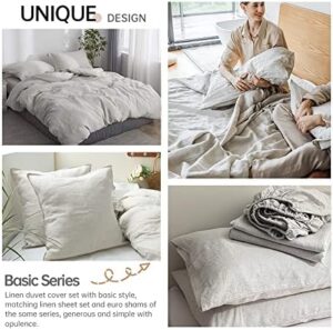 Simple&Opulence 100% Linen Duvet Cover Set 3pcs Basic Style Natural French Washed Flax Solid Color Soft Breathable Farmhouse Bedding with Button Closure - Linen, King - Image 5