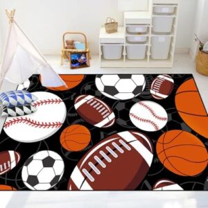 Sports Rug for Kids Room - Sports Rugs for Boys Bedroom American Football Basketball Carpet Rug for Kids Bedroom Football Basketball Floormats Sports Kids Home Decor Baseball Carpet, 3x4 Feet