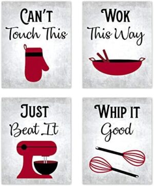 80s Music Songs Retro Vintage Inspirational Kitchen Wall Art Dining Room Cafe and Restaurant Decor Red Black Gray and White Baking Prints Posters Signs Sets Retro Home Decorations Funny Sayings
