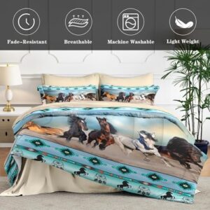 5 Pcs Twin Size Comforter Set with Pillowcase & Sham, Horses Desert Animal Bedding for Kids and Adults, Tribal Farm Sunset Run Bed in a Bag with Flat Fitted Sheet - Image 4