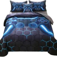 JQinHome Full Gamer Comforter Set,6 Piece Bed in A Bag 3D Video Game Bedding -All Season Down Alternative Gamer Bedding Sets - (Blue Game Controller)